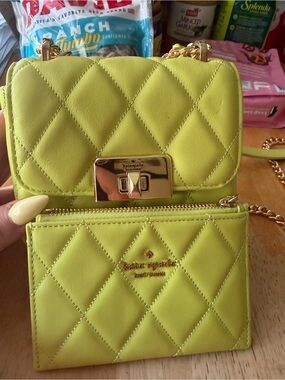 Kate Spade Quilted Crossbody Wallet in lime green
